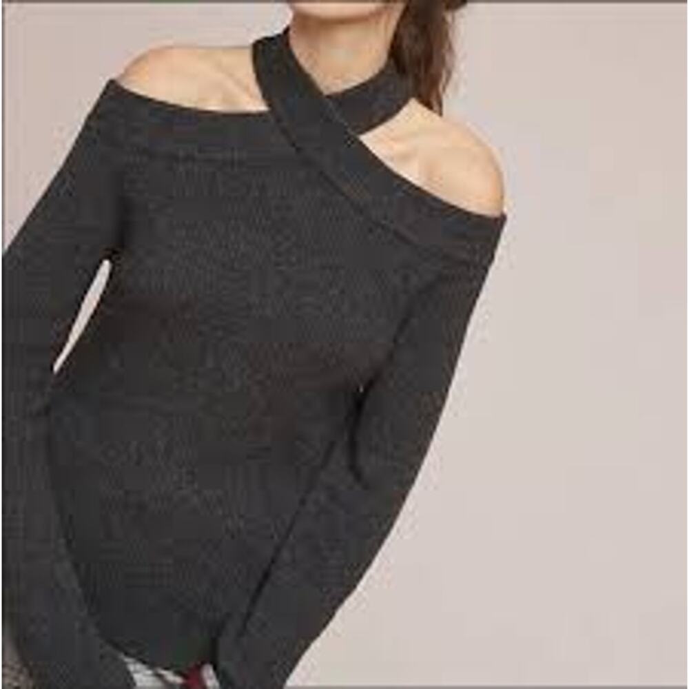 Anthropologie Gray Moth Cross Front Cut Out Sweater Size M